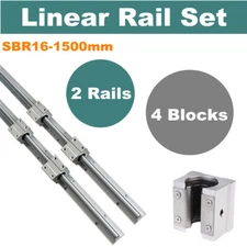 2X SBR16-1500mm Linear Slide Rail Guide Shaft Rod + 4 SBR16UU Block Bearing CNC
