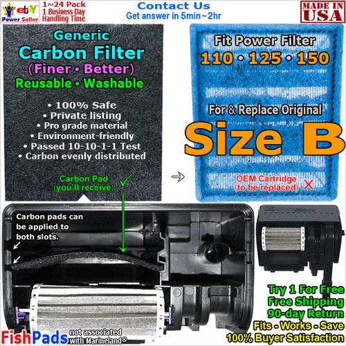 For Fish Tank Power Filter 110,125,150 Size B Cartridge Compatible Carbon Filter - Picture 1 of 6