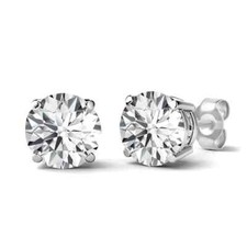 14K White Gold Silver Round Cubic Zirconia Push Back Stud Earrings 4.00Ctw