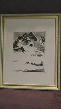 R.H. PALENSKE (1884-1940 )ORIGINAL ENGRAVING "OVER THE PASS", IN GILT WOOD FRAME