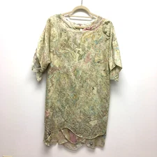 Holly Harp Womens Beige Floral Rhinestone Lace Tiered Sleeve Vtg Shift Dress M