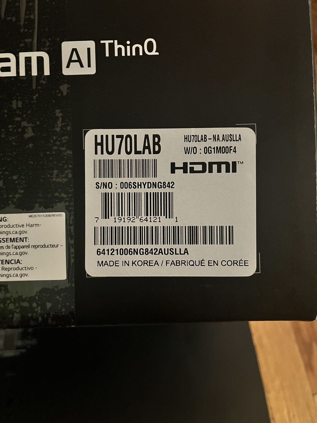 LG HU70LAB 4K UHD LED Smart Home Theater CineBeam Projector (Black) eBay