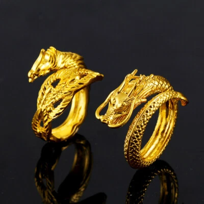 Bague De Couple Dragon Phoenix En Or Pour Amoureux Bague Ouverte Réglable /