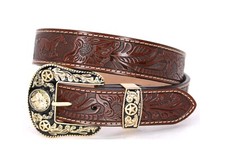 Western CF Belt Genuine Leather Gold Horse Print Star Horse Buckle Pants Size 38