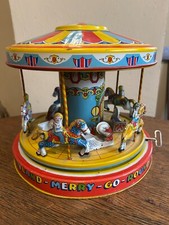 J Chein Complete Very Good Working Merry Go Round Windup Toy 5 Horses  Children