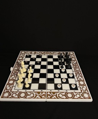 Acrylic StoneChess Set, Chess Backgammon Checkers, Covered with Jewelry Resin