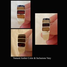 BALTIC CHERRY MULTICOLOR INLAID AMBER STERLING SILVER HANDMADE UNISEX RING BAND