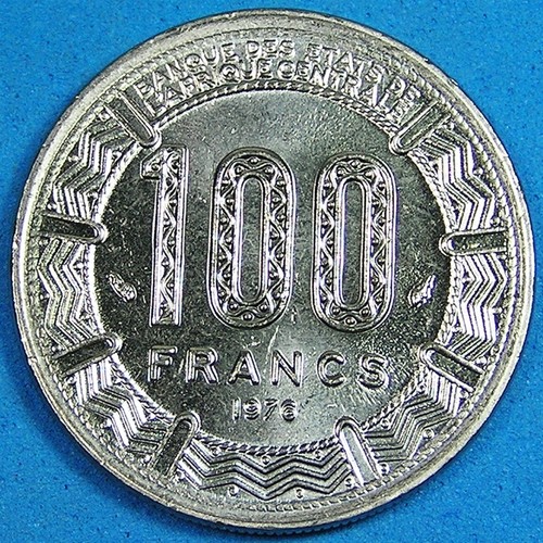 Moneda de 100 francos de la República Centroafricana, 1976 brillante BU, KM-7 Three Eland - Imagen 1 de 2