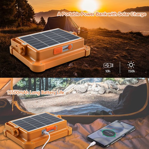 LED Solar Baustrahler Outdoor Campinglampe USB Flutlicht 15000mAh Akku PowerBank - Bild 12 von 12