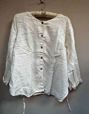 #ad Kleen Women#x27;s Top Long Sleeve 100% Linen Tie Waist Blouse Beige Size XL $36.62