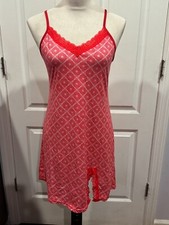 Women Red w/White Print Strap Nightgown Sz M 31"L x 14"W