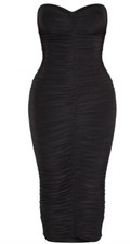PrettyLittlething Shape Black Bandeau Ruched dress UK12US8 new