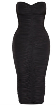 black bandeau ruched dress Women's Black Stretch Woven Bandeau Ruched Maxi Dress