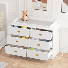 Dresser for Bedroom Baby Dresser Soft Changing Pad  Removable Top 6 Drawers