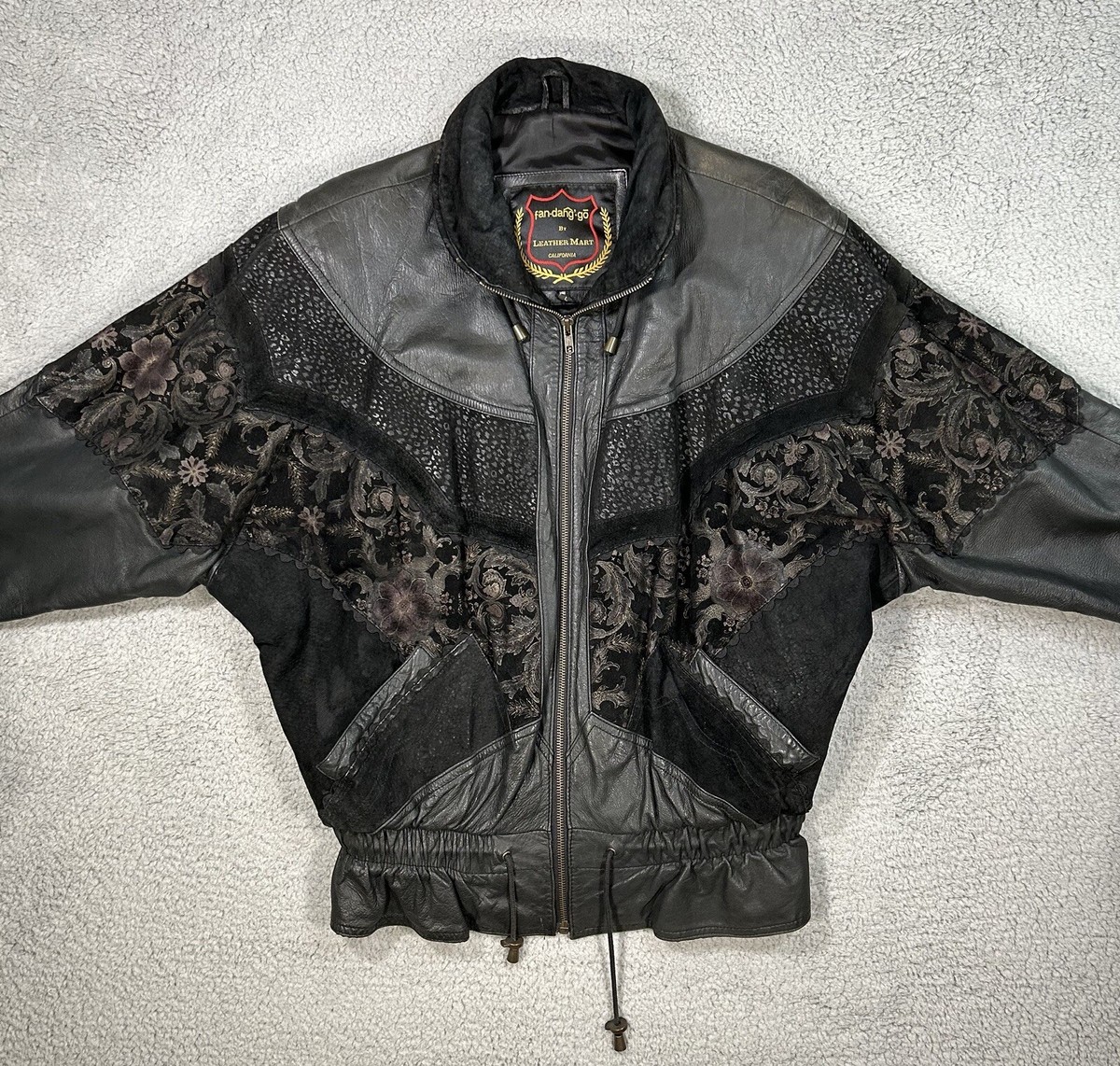 Vtg Women's Fan-Dang-Go Full Zip Leather Jacket Blacked Out Vtg Women's Fan-Dang-Go Full Zip Leather Jacket Blacked Out