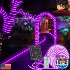 Solar Purple Lights Outdoor, 33ft Purple Solar Strip Lights with Timer Remote