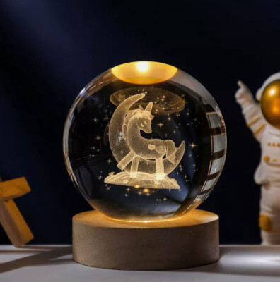 3D Crystal Galaxy Moon Planet Ball with Base Table Lamp USB LED Night Light Gift