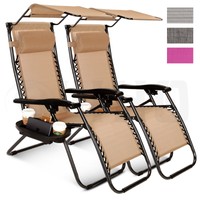 2 Pcs Zero Gravity Folding Lounge Beach Chairs W/canopy Magazine Cup Holder 2 Pcs Zero Gravity Folding Lounge Beach Chairs W/canopy Magazine Cup Holder