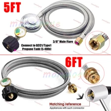 BBQ Grill Low Pressure Propane Regulator Hose 5 FT with Gauge for Gas Pit, Stove