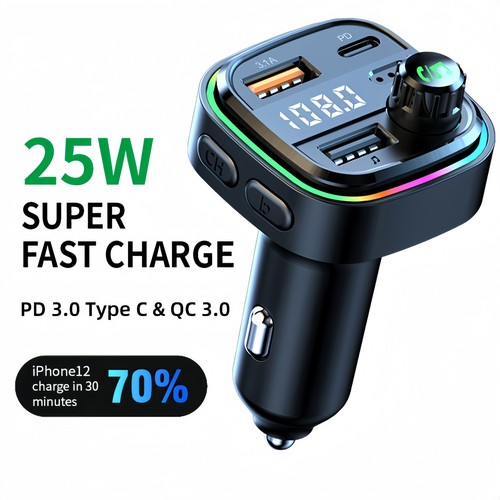 Wireless Bluetooth 5.3 FM Transmitter for Radio, USB C Fast Car Charger Adapter - Picture 2 of 11