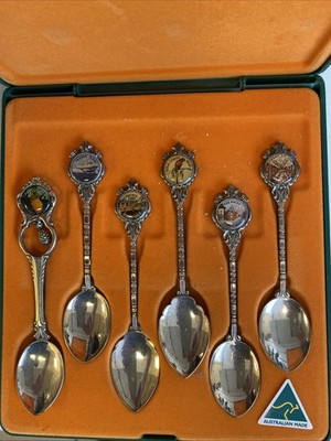 Set 6 australische Souvenirlöffel mit verschiedenen historischen und wegweisenden Szenen