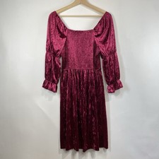 Tahari ASL Womens Puff Sleeve Square Neck Smocked Dress Velvet Renaissance