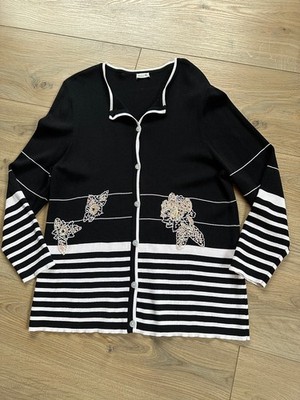 Schicke Da.- Feinstrickjacke *NEU* Gr.46 schwz./weiß 