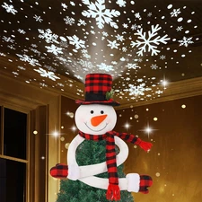 Christmas Snowman Tree Topper with Built-In Snowflakes LED Projector