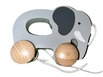 Hape Push & Pull Elephant Gray Wooden Wood Pull String on Wheels Child Toy