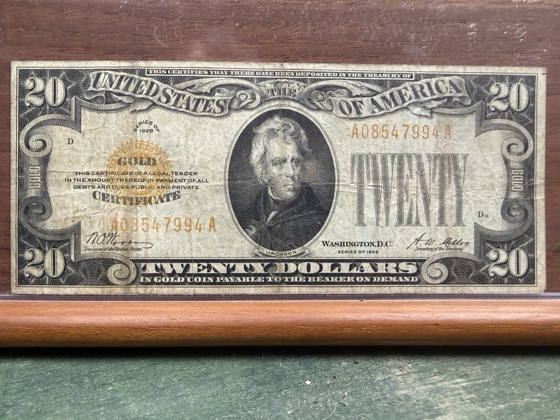 1928 $20 Gold Certificate Twenty Dollar Bill Woods/Mellon