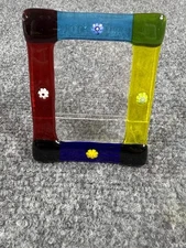 Glass Mini Picture Frame Suncatcher Red Blue Yellow Handmade Flower Murano?