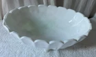 Vintage Indiana Milk Glass Large Footed Fruit Bowl Embossed Fruit Design Harvest
