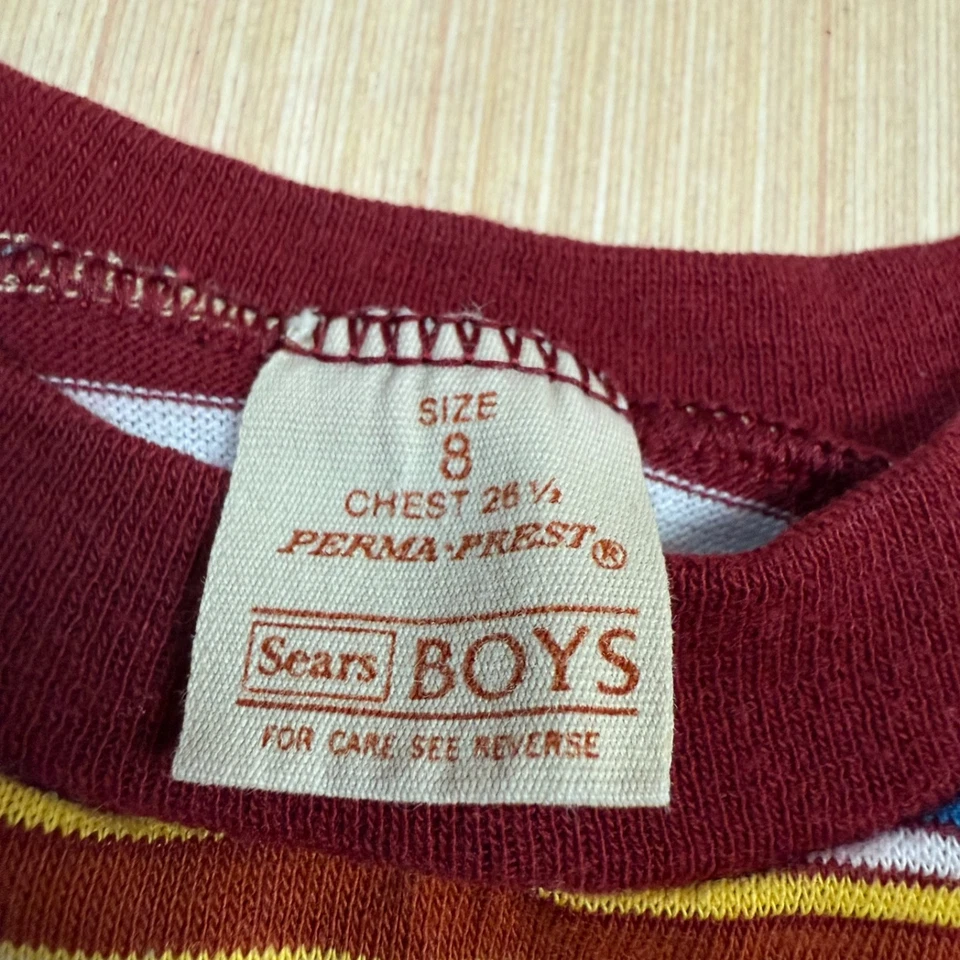 Vintage 70s 80s Sears Striped T shirt boys size 8 grunge Perma Prest Brown - Image 3 of 4