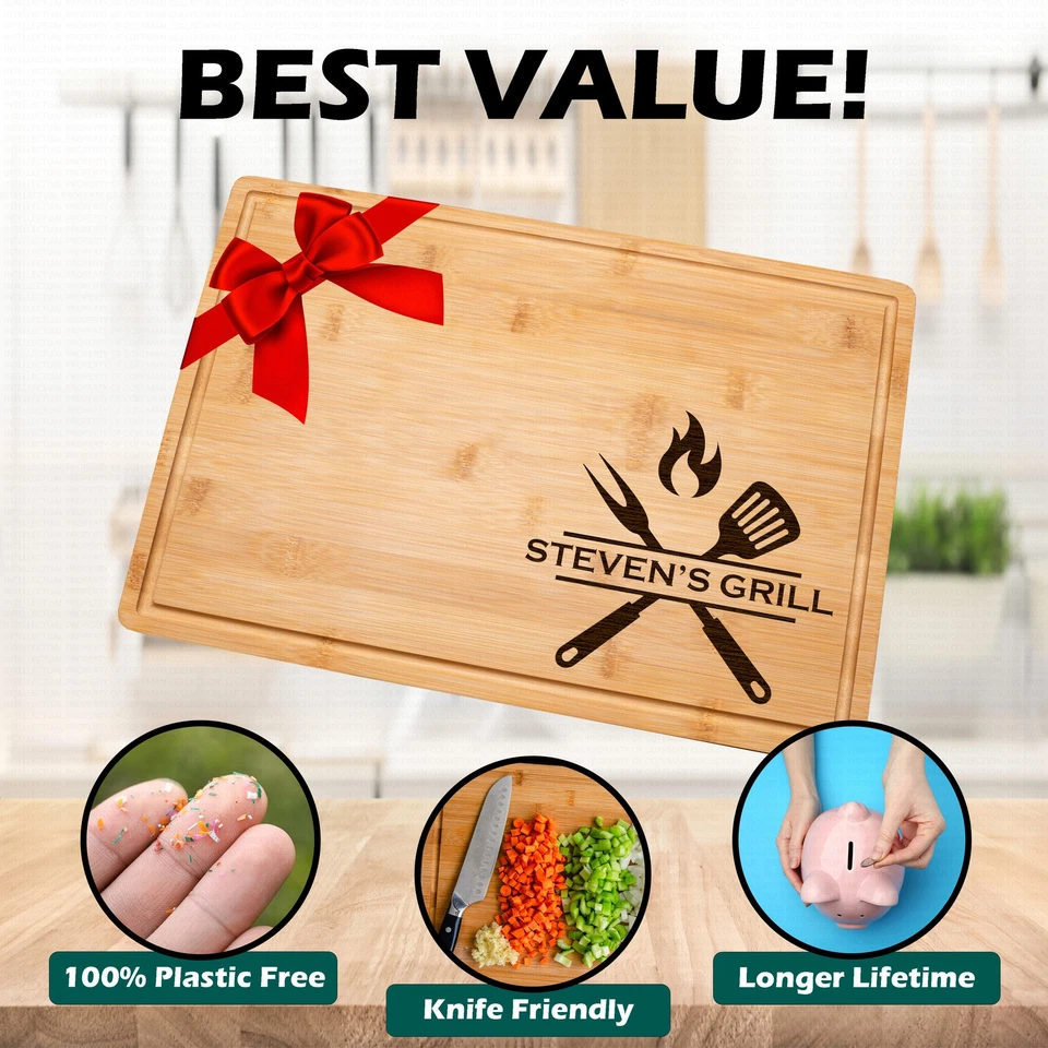 Tabla de cortar de bambú personalizada grabada bandeja de charcutería parrilla de barbacoa Foto 4 de 4