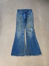 Vintage 80  s Levi  s 684 Orange Tab Bellbottom Flare Distressed Denim Jeans 28x32
