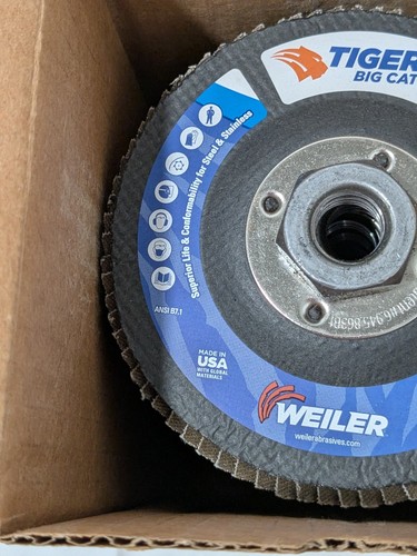Weiler Klappenscheibe: 4-1/2" Durchmesser, 40er Körnung, Zirkonoxid Aluminiumoxid, Typ 27 10er Box 96245 - Bild 3 von 6