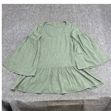 Free People Tunic Dress Womens L Green Excellent Bell Sleeve Boho Cottagecore