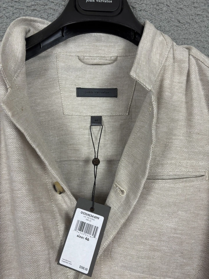 John Varvatos Mens Beige Linen-Blend Jacket Size 46 Button-Up With Pockets NWT's - Image 4 of 4
