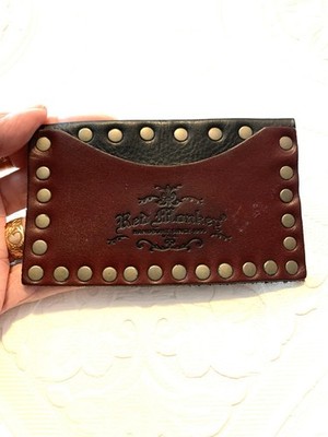 Red Monkey Leather & Brass Card Wallet Stamped Leather Riveted Burgundy & Black