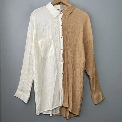 Cloud Ten Gr. L Crinkle Button Up Shirt Lagenlook Artsy Minimalist Avantgarde - Bild 1 von 4