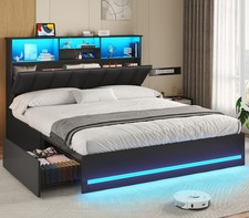 Queen Bed Frame with Bookcase Headboard Wooden Bed Frame Queen Size