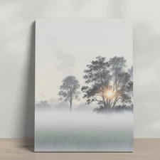 Foggy Sunrise Landscape Canvas Colorful Peaceful Nature Wall Art