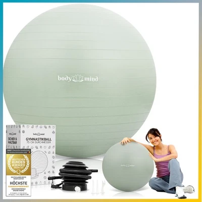 BODY & MIND Gymnastikball mit Luftpumpe Anti-Burst Pilatesball Ergonomischer Sitz im Büro