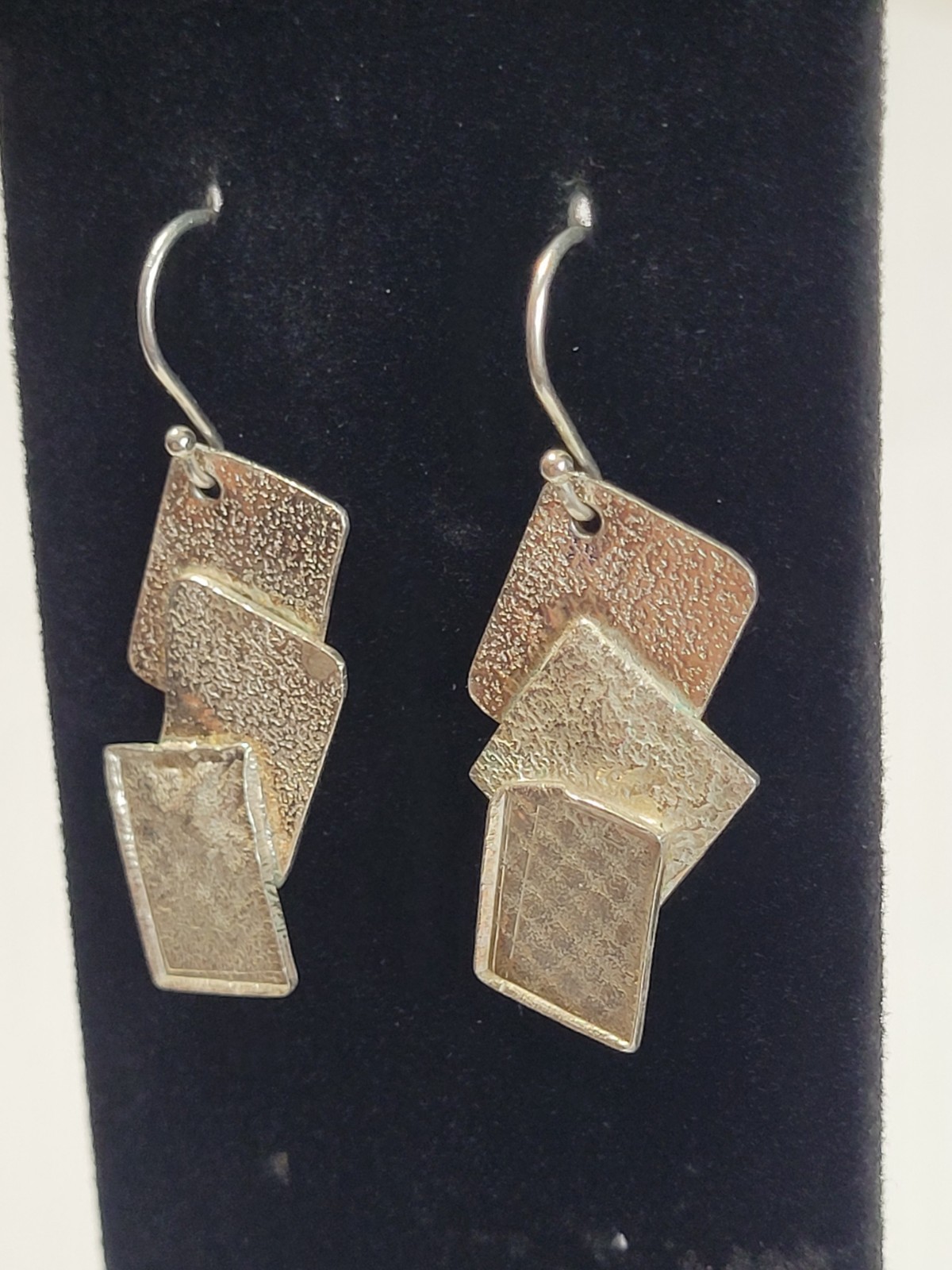925 Sterling Silver Square Ingots Dangle Earrings… - image 1