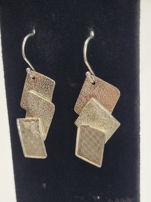 925 Sterling Silver Square Ingots Dangle Earrings Unknown Hallmark Fine Jewelry