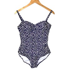 Boden Sorrento Swimsuit Navy Geometric Built-in Bra Sz: 10 One Piece Beach