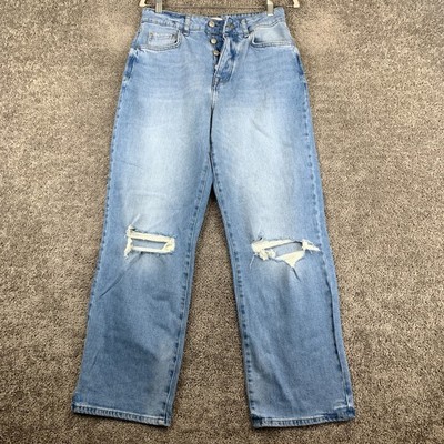 FOREVER 21 Premium Denim Bootcut Jeans Women's 27 Blue Button Fly Distressed
