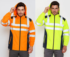 Mens Hi Vis Visibility Workwear Rain coat Waterproof Windproof HoodedJackets