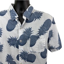 IZOD Saltwater Mens XL White Navy Blue Pineapple Print Short Sleeve Button Shirt