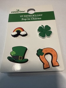 St. Patrick’s Day POP In Shoe Charms 4 Pack Rainbow Hat Horseshoe NEW